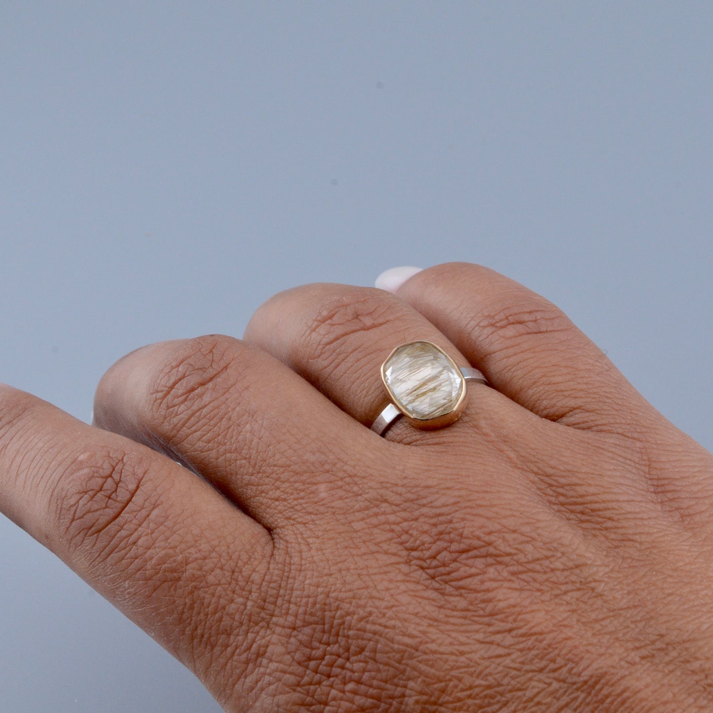 14K/SS Rutilated Quartz Ring
