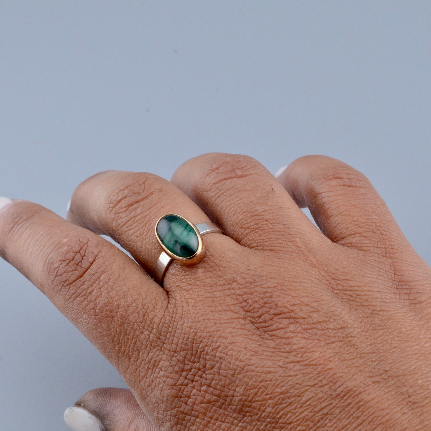 14K/SS Emerald Ring
