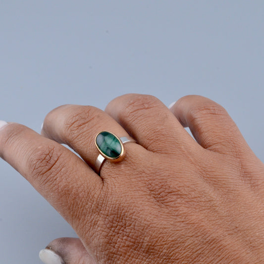 14K/SS Emerald Ring