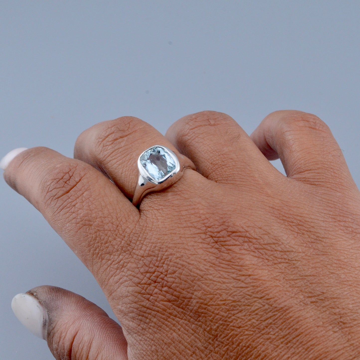 square Blue Topaz -  Organic Ring