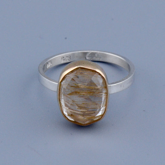 14K/SS Rutilated Quartz Ring