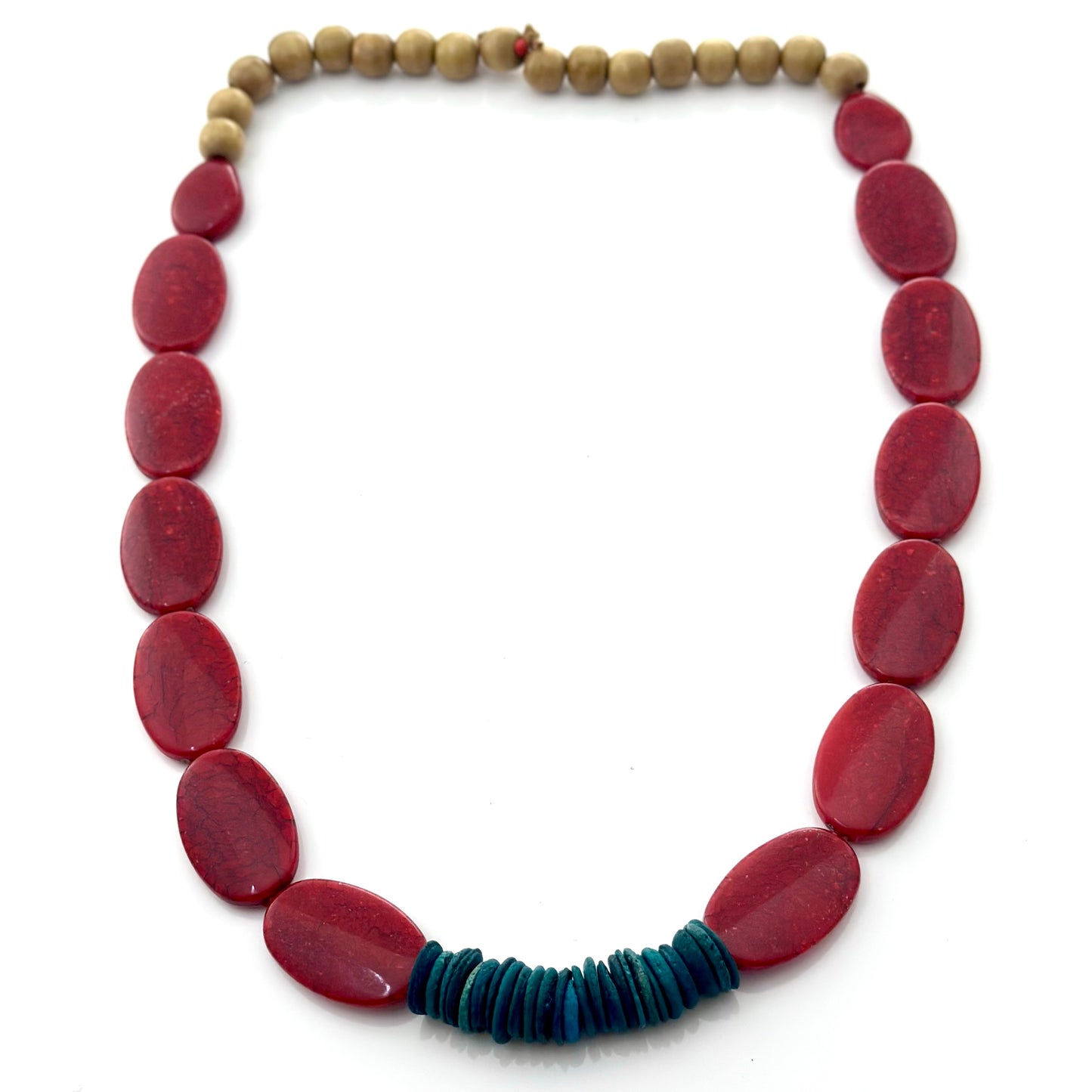 Red & Blue coconut Necklace
