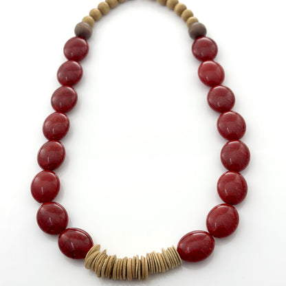Red & Natural coconut Necklace