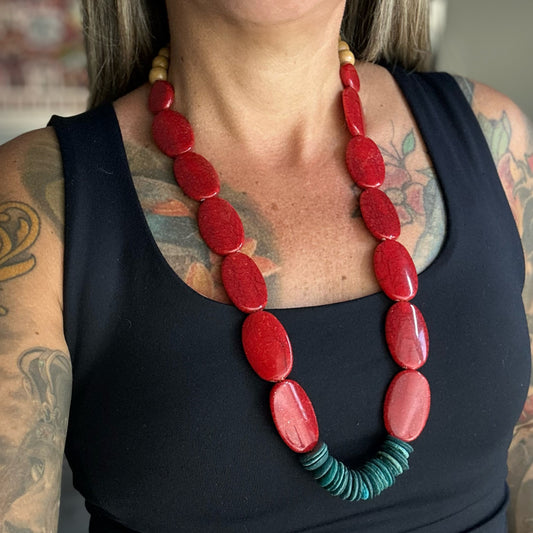 Red & Blue coconut Necklace