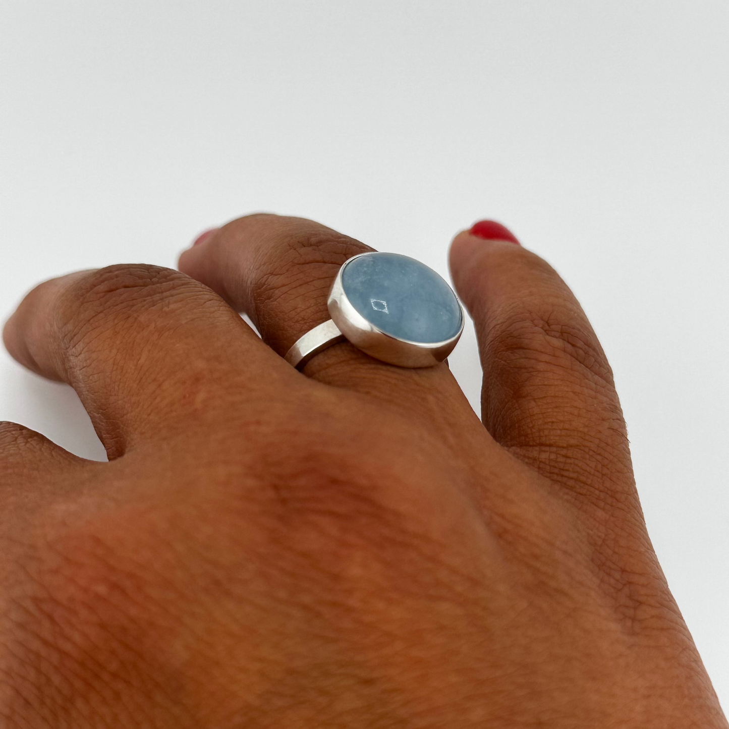 Blue Aquamarine Ring - Round