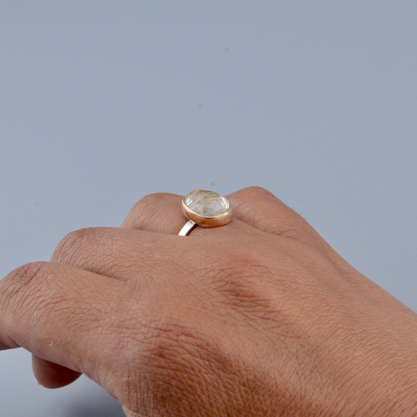 14K/SS Rutilated Quartz Ring