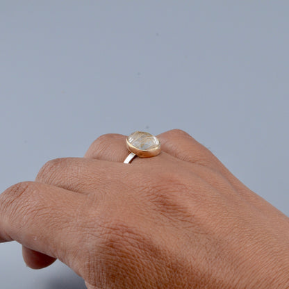 14K/SS Rutilated Quartz Ring