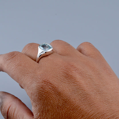 square Blue Topaz -  Organic Ring