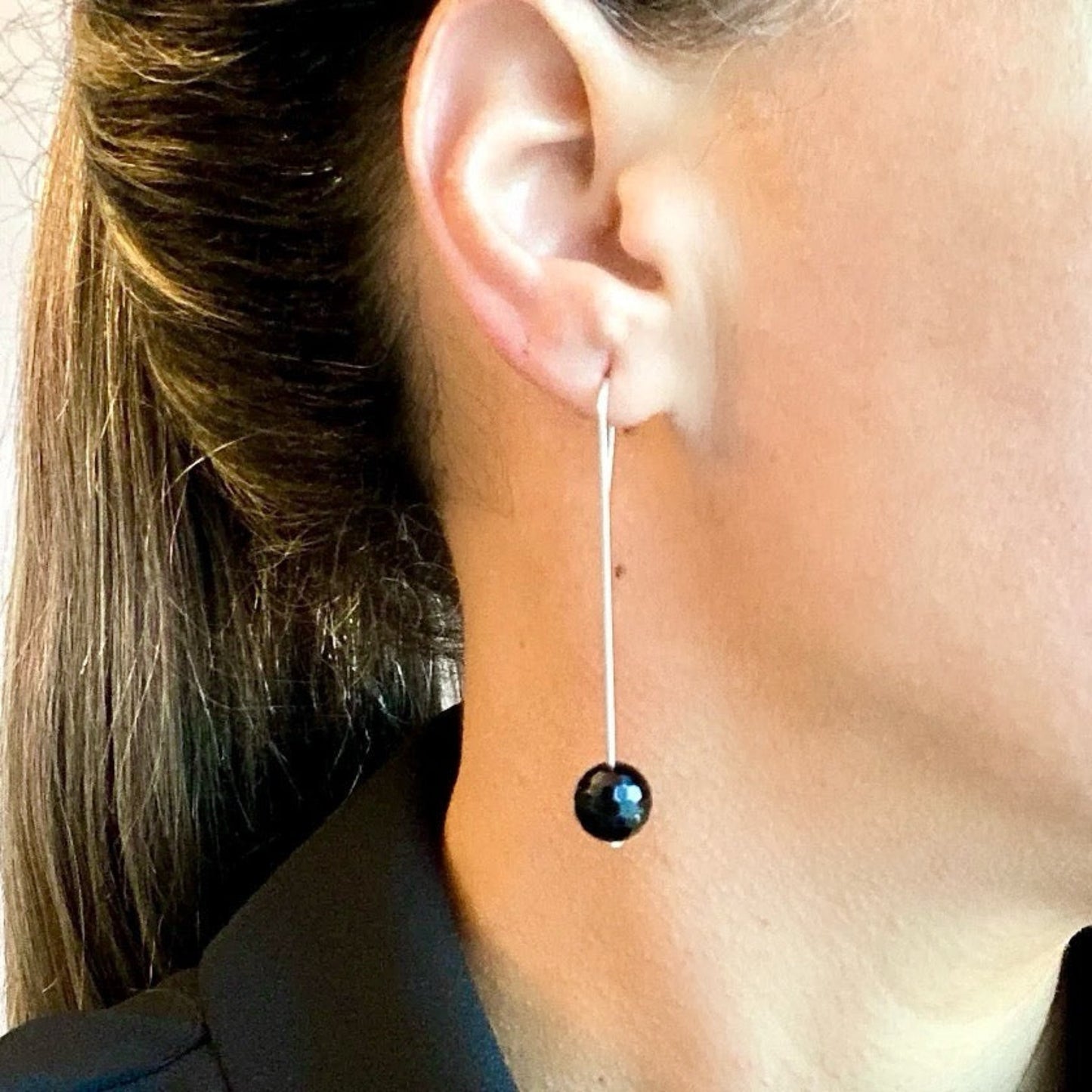 Earrings - Pendant w/ Black onyx Stone