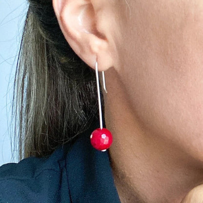 Earrings - Pendant w/ Red Stone