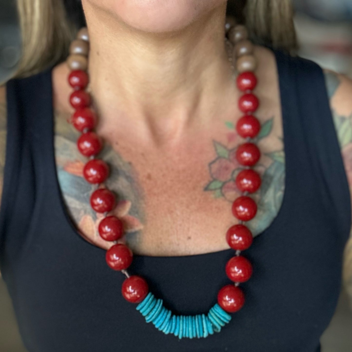 Red & Blue coconut Necklace